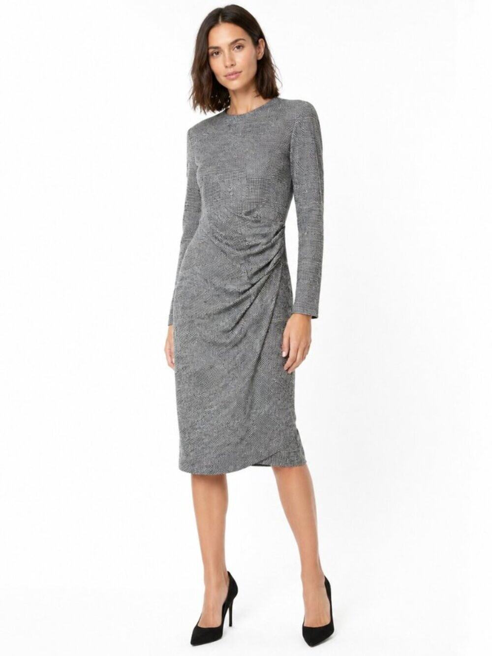 The Fold London Belgravia Dress Black White Houndstooth Wool Blend 10 US (14UK)